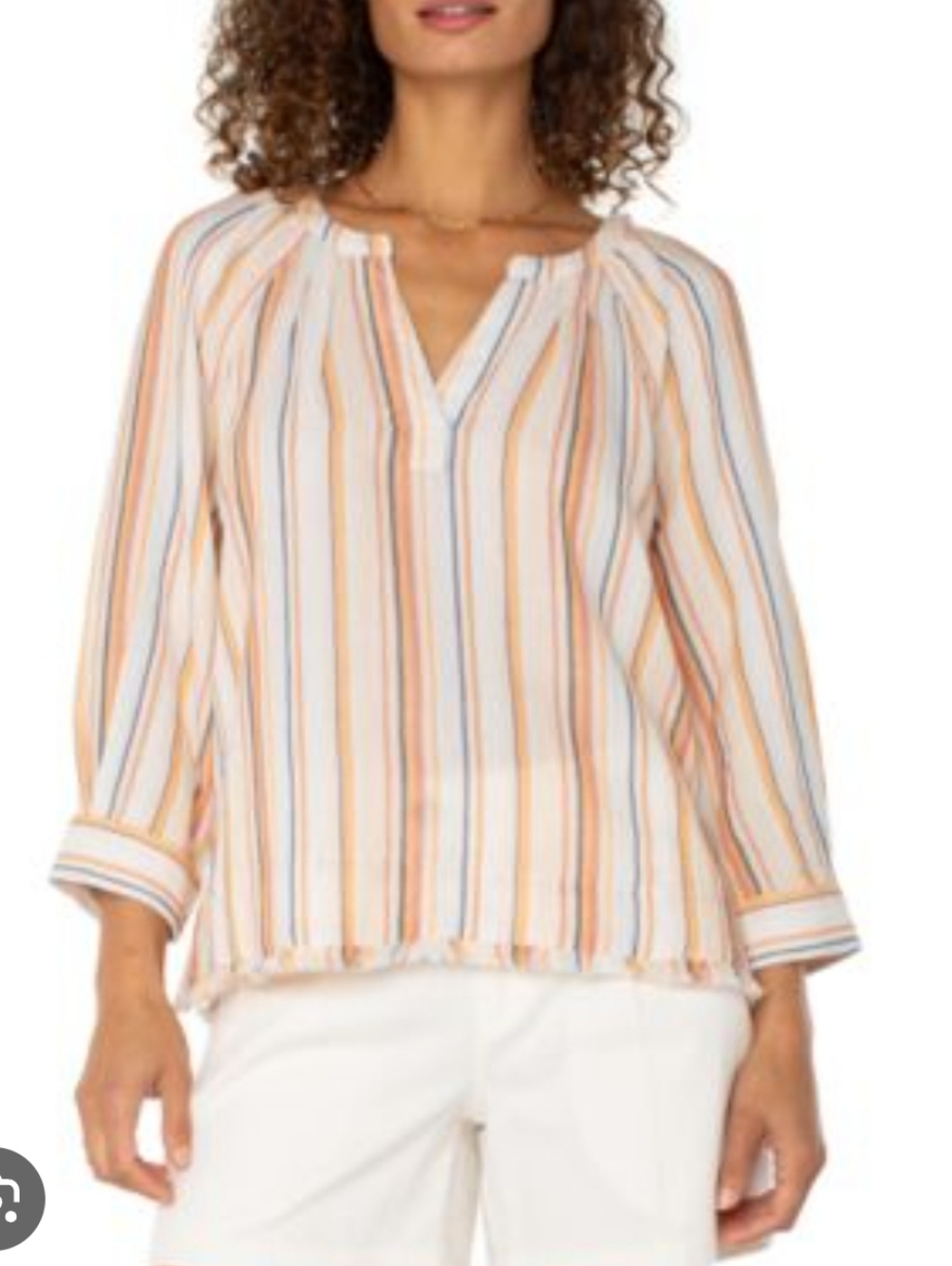 Liverpool Striped V-Neck Tunic in White, Orange & Blue
